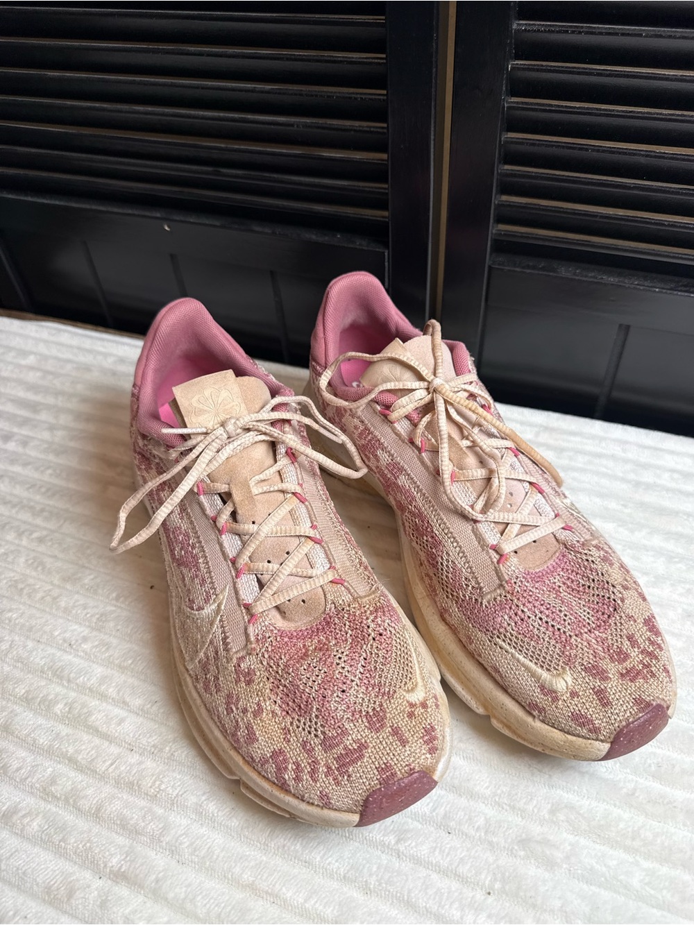 Nike Women's Pink and Cream Knit Running Sneakers